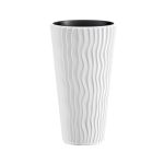 Ghiveci decorativ de flori, rotund, inalt, alb, 11/37 L, 34.9x62 cm, Sandy Slim, Prosperplast GartenVIP DiyLine