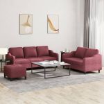 Set canapea cu perne, 3 piese, roșu vin, material textil GartenMobel Dekor