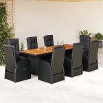 Set mobilier de grădină cu perne, 9 piese, negru, poliratan GartenMobel Dekor