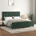 Cadru de pat cu tăblie, verde închis, 180x200 cm, catifea GartenMobel Dekor