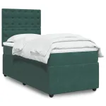 Pat box spring cu saltea, verde închis, 90x200 cm, catifea GartenMobel Dekor