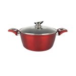Cratita cu pereti grosi din aluminiu antiaderent cu inductie si capac de sticla 24cm 4.5L Red Line Handy KitchenServ