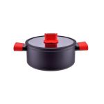 Cratita cu pereti grosi din aluminiu antiaderent cu inductie si capac de sticla 24cm 5L Straight Line Handy KitchenServ