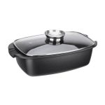 Tavă Royalty Line antiaderentă, cu înveliș de marmură și capac de sticlă, 41 cm. Handy KitchenServ