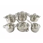 Set de Oale din Oțel Inoxidabil Deluxe cu 12 Piese și Capace de Sticlă Handy KitchenServ