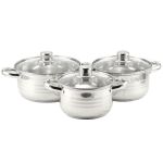 Set oale 6 piese, Star, capacitate 2L, 2.5L, 3.5L, inductie, cu capac sticla, Inox Handy KitchenServ