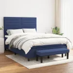 Pat box spring cu saltea, albastru, 140x200 cm, textil GartenMobel Dekor