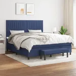 Pat continental cu saltea, albastru, 160x200cm, material textil GartenMobel Dekor