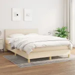 Pat continental cu saltea, crem, 140x200 cm, material textil GartenMobel Dekor