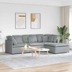 Canapea modulară cu taburet și perne, textil, gri deschis GartenMobel Dekor