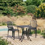 Set mobilier bistro, 3 piese, negru, aluminiu turnat GartenMobel Dekor