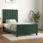 Cadru de pat fără saltea, verde închis, 100x200 cm, catifea GartenMobel Dekor