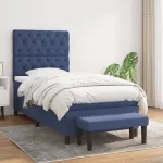 Pat box spring cu saltea, albastru, 80x200 cm, textil GartenMobel Dekor