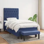 Pat box spring cu saltea, albastru, 90x190 cm, textil GartenMobel Dekor