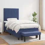 Pat box spring cu saltea, albastru, 90x200 cm, textil GartenMobel Dekor