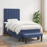 Pat box spring cu saltea, albastru, 90x200 cm, textil GartenMobel Dekor