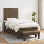 Pat box spring cu saltea, maro închis, 90x200 cm, textil GartenMobel Dekor