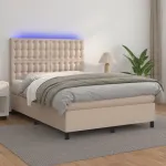 Pat cu arcuri, cu saltea și LED cappuccino 140x190 cm piele eco GartenMobel Dekor