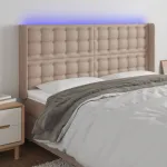 Tăblie de pat cu LED, cappuccino, 147x16x118/128 cm, piele eco GartenMobel Dekor