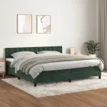Pat box spring cu saltea, verde închis, 200x200 cm, catifea GartenMobel Dekor