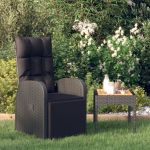 Scaun de grădină rabatabil cu perne, negru, poliratan GartenMobel Dekor