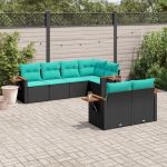 Set canapele de grădină cu perne, 7 piese, negru, poliratan GartenMobel Dekor