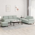Set de canapele cu perne, 3 piese, gri deschis, catifea GartenMobel Dekor