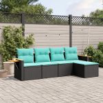 Set mobilier de grădină cu perne, 5 piese, negru, poliratan GartenMobel Dekor