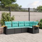 Set mobilier de grădină cu perne, 5 piese, negru, poliratan GartenMobel Dekor