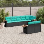 Set mobilier de grădină cu perne, 8 piese, negru, poliratan GartenMobel Dekor