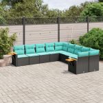 Set canapele de grădină cu perne, 10 piese, negru, poliratan GartenMobel Dekor