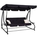 Balansoar gradina, 4 locuri, negru, 220x120x162 cm, functie pat, Linda GartenVIP DiyLine