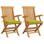 Scaune de grădină cu perne verde aprins, 2 buc., lemn masiv tec GartenMobel Dekor