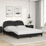 Cadru de pat cu tăblie, negru, 160x200 cm, piele ecologică GartenMobel Dekor