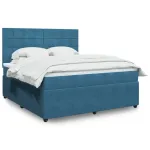 Pat box spring cu saltea, albastru, 180x200 cm, catifea GartenMobel Dekor