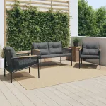 Set mobilier de balcon, 3 piese, cu perne, negru, oțel GartenMobel Dekor