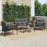 Set mobilier de balcon, 5 piese, cu perne, negru, oțel GartenMobel Dekor