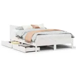 Cadru de pat cu sertare, alb, 120x190 cm, lemn masiv pin GartenMobel Dekor