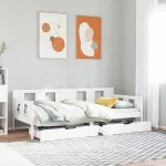 Pat de zi cu sertare, alb, 90x190 cm, lemn masiv pin GartenMobel Dekor