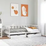 Pat de zi cu sertare, alb, 90x200 cm, lemn masiv pin GartenMobel Dekor