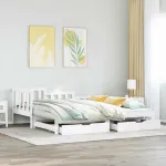 Pat de zi cu extensie și sertare fără saltea, alb, 90x190 cm GartenMobel Dekor