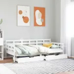 Pat de zi cu sertare, alb, 80x200 cm, lemn masiv pin GartenMobel Dekor