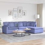 Canapea modulară cu taburet și perne, textil, albastru jeans GartenMobel Dekor