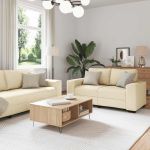 Set de canapele cu perne, 2 piese, crem, textil GartenMobel Dekor