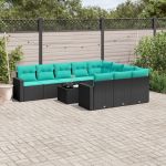 Set canapele de grădină cu perne, 11 piese, negru, poliratan GartenMobel Dekor