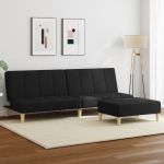 Canapea extensibilă cu taburet, 2 locuri, negru, textil GartenMobel Dekor