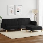 Canapea extensibilă cu taburet, 2 locuri, negru, textil GartenMobel Dekor