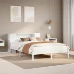 Pat cu bibliotecă fără saltea, alb, 140x200 cm, lemn masiv pin GartenMobel Dekor