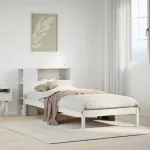 Pat cu bibliotecă fără saltea, alb, 75x190 cm, lemn masiv pin GartenMobel Dekor