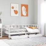Pat de zi cu sertare, alb, 80x200 cm, lemn masiv pin GartenMobel Dekor